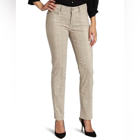 NYDJ Denim - NWT NEW NYDJ Sheri Skinny Slim Jeans Stone Tan Beige Python Snake Print Women’s